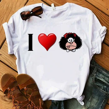 PAZ Mafalda eller QUIERO Cafe Trykt Kvinder Nye T-shirts Harajuku Kvindelige t-shirts Tøj Camisas Mujer piger top tee