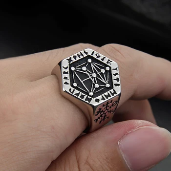Valily Nordiske mytologi Viking Rune Ring i Rustfrit Stål Kabala Totem Kompas Ring for Mennesket Sekskant Geometriske Smykker