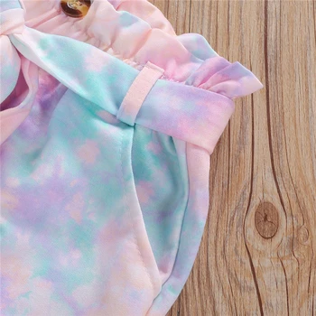 Toddler Baby Pige kjoler til Efteråret, langærmet ensfarvet Turtleneck Sweater + Tie Dye Bukser Tøj Sæt 2stk