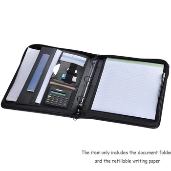 A4 Læder Business Portfolio Padfolio Mappe med visitkort U Flash Disk Indehaveren Memo Note Pad Løs-Blad Løkke