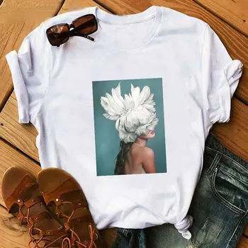 Ny Bomuld, Blød Løs Hot Salg T-shirt-Sexet Blomster, Fjer Print Kort Ærme Toppe & t-Shirts Mode Afslappet Par, Kvinder T-Shirt