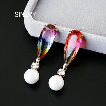 SINZRY hotsale gradient cubic zirconia dingle øreringe simuleret pearl sweety koreanske øreringe til kvinder