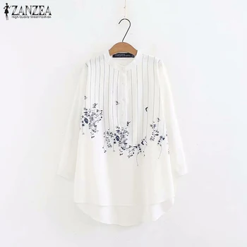 Elegant Broderi Shirts til Kvinder Efteråret Bluse ZANZEA 2021 Casual Revers Blusas Kvindelige langærmet Tunika Plus Size Blomster Toppe