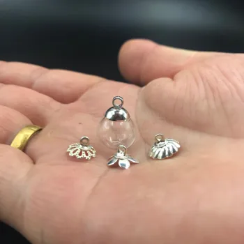 5pcs 10mm mini rund kugle glas kloden med perler cap fund DIY glas flaske hætteglas halskæde glas cover dome tilbehør