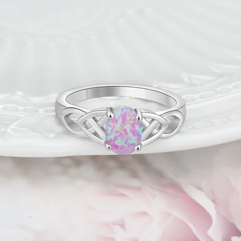 925 Sterling Sølv fingerring med Ovale Pink Opal Flettet Ring Bryllup forlovelsesringe for Kvinder Fine Smykker (Lam Hub Fong)
