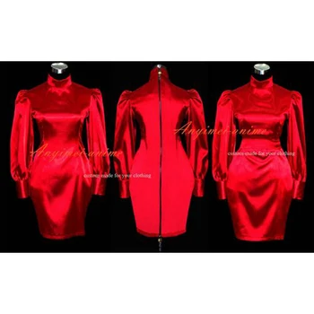 Gothic Lolita Rød Satin Tøsedreng Stuepige Kjole Aflåselige Uniform Cosplay Kostume Skræddersyet[G465]
