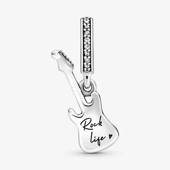 Fine Smykker 925 Sterling Sølv Elektrisk Guitar Heart Charm Perler Passer Oprindelige Pamura Armbånd S925 Sølv Smykker Gave