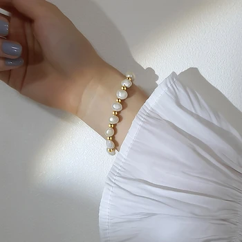 Vnox ferskvandsperle Perler Armbånd til Kvinder, Skræddersyede Hjerte Charm-Armbånd Elegant Lady Party Smykker Unik Gave
