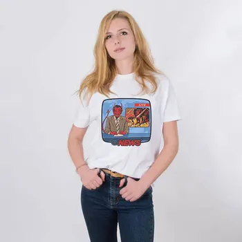 Sjove Vintage Tshirt 80'erne 90'erne koreansk Stil Tøj Kpop Djævelen Nyheder Live Trykte T-shirt med O-hals, Korte Ærmer Kvindelige T-shirt