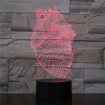 Hjertet Form 3D-Lampe batteridrevne 7 Farver med Fjernbetjening Cool gave til Børn Atmosfære Led Nat Lys Lampe