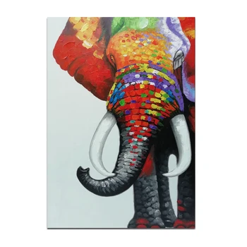 USELVISK Håndmalet Oil Painting Farverige Elefant Væg Kunst Billeder Til stuen Print på Lærred Dyr Dekorative Billede