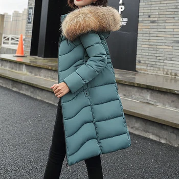 2020 Vinter Lang Frakke Kvinder Plus Size Fashion Hætteklædte Pels Krave Parkacoats Koreanske Bomuld Vatteret Jakke Af Høj Kvalitet, Varm Outwear