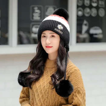 2020 Nye Mode Kvinder Tyk Varm Vinter Hat Fleece Foret Strik Voksen Hat Earflap Hue Med Pom-Pom
