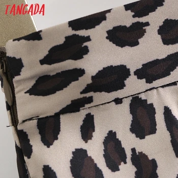 Tangada Kvinder Leopard Print Midi-Nederdel Side Lynlås Kontor Damer Elegante Smarte Midten af Kalv Nederdele 3A428