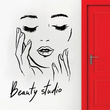 Kvindelige Ansigt Kosmetiske Vægoverføringsbillede Makeup Beauty Studio Vinyl Væg Sticker Hjem Dekoration Tilbehør Til Stue, Soveværelse C860