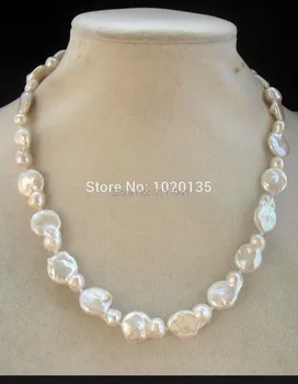 Ferskvandsperle hvid unikt barok fladskærms 17inch engros natur perler FPPJ