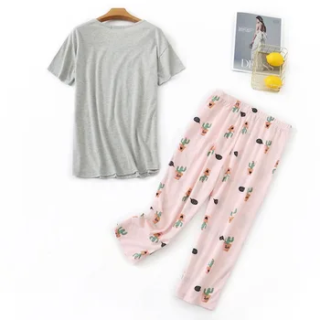 Kvinders Pyjamas Bukser kortærmet T-shirt i 2 Stykke/Sæt Sexy Hot Stor Størrelse Mødre Hjem Toppen Kvinder Bomuld Nattøj 2020 Nyt Tøj