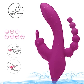 12 Funktion Genopladelig Rabbit Vibrator G spot-og P-spot Anal Vibrator Triple Kurve Klitoris Stimulator Dildo Vibrator til Kvinder