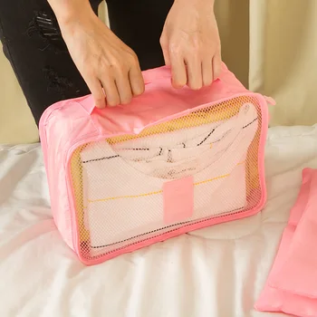 Høj Kvalitet Oxford Klud 6STK/Set Travel Mesh Taske I Taske Baggage Arrangør Pakning Cosmetic Bag Cube Planlægning til Tøj