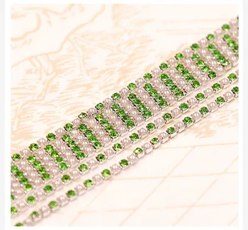 1 værftet SS6 Rhinestone Kæde i Krystal og Pearl (2mm) ,Krystal og Perle med Rhinestone Kæde,Engros Billige og høj Kvalitet