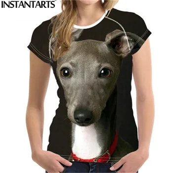 INSTANTARTS Kvinder O-hals kortærmet T-shirt Brand Design Kvindelige Slankende Tøj Itatian Greyhound Print Sommer Beach T-shirt