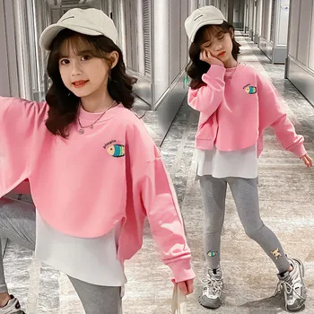 Pink Tegnefilm Teenager Pige Tøj 2020 New College Style Den Lille Pige Koreanske Sport Smuk Høj Kvalitet Kids Christmas Tøj