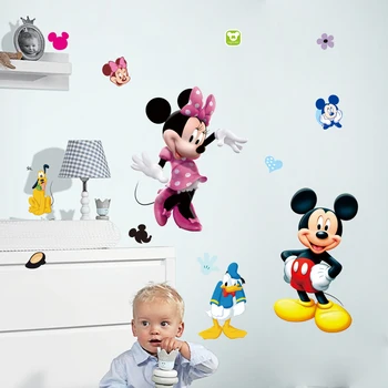 Mickey, Minnie Mouse Tegnefilm Wall Stickers Til Børneværelset Dekorationer Filmen Wall Art Flytbare Skræl Og Stick Tegneserie Dyr Decals