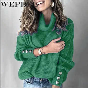 WEPBEL Mode Efterår og Vinter Varm Solid Farve, Høj Krave Trøjer Strikket Sweater Kvinder Uld Strik Tøj Plus Størrelse