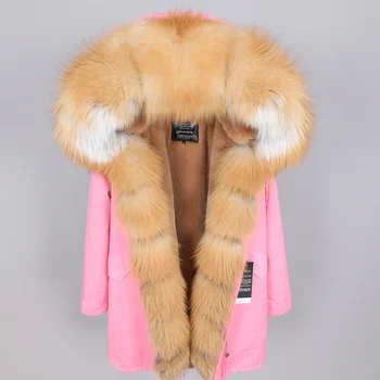 Maomaokong vinter varm kvinders clothingSlim ræv pels krave Mellemlang og lang Aftagelig sektion tykke liner Pels vinterfrakke