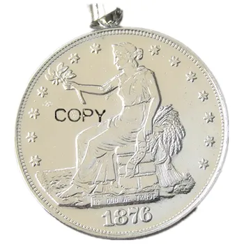 PS(01)Mønt-Vedhæng OS 1876cc Handel Dollar-Halskæde, Forgyldt Sølv Mønt Mode Smykker