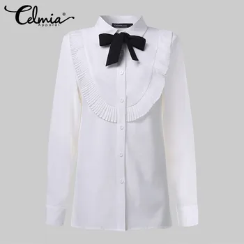 Celmia Vintage Kvinders Bluse Mode Efteråret Elegante butterfly Flæser Shirt med Lange Ærmer Knapper Plus Size Damer Toppe Blusas