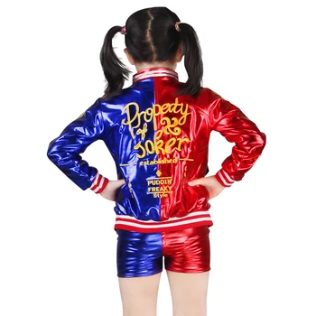 Harley kostumer quinn pige voksen passer til cosplay Selvmord Team Monster T-Shirt Børn, Jakke, Handsker, Bælte Tilbehør Anime Sæt