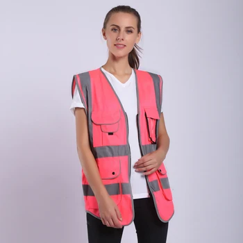 Pink Sikkerhed Vest Kvinder Høj Synlighed Arbejdstøj, Uniformer Med Lommer