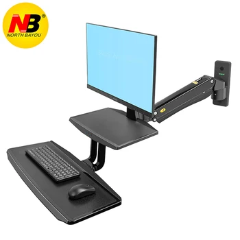 NB MC55 Ergonomisk Sidder Stå Arbejdsstation 24-35 tommer Skærm Holder vægbeslag med Foldbar tastaturbakke Gas Strut Arm