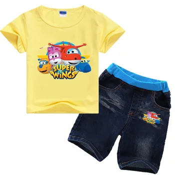 2-8 Y 2019 sommer Piger Tøj Sæt Kids-Super Vinger Tøj Sæt Toddler Drenge kortærmet t-shirt Denim Jeans Sæt 2stk Passer