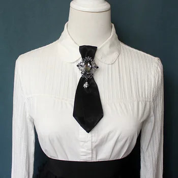 2021 Kvinder Mænd Shirt Ribbon Bow Tie Cravat Smarte Pige Rhinestone Krystal Broche Pin Slips Gommen Arbejde Bryllup Part Gave Bowtie