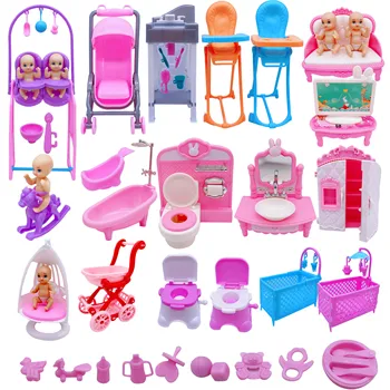 2020latest mode barbies prinsesse dukke tilbehør, bord + cot + toilet + lille dukke af plast til børn interaktivt puslespil for at