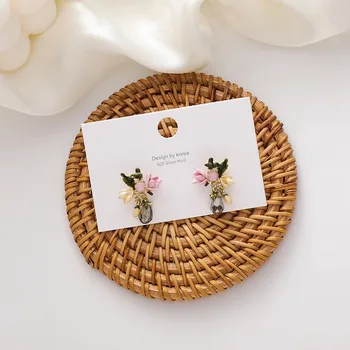 Koreanere Søde Farverige Enamel Resin Blomster Øreringe I 2020 Søde Skinnende Krystal Blomster Erklæring Dingle Øreringe til Kvinder Smykker