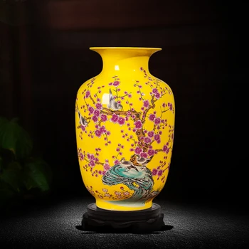 Jingdezhen keramiske gul vase dekoration nye Kinesiske klassisk stue TV kabinet hjem dekoration blomsterbinding vase