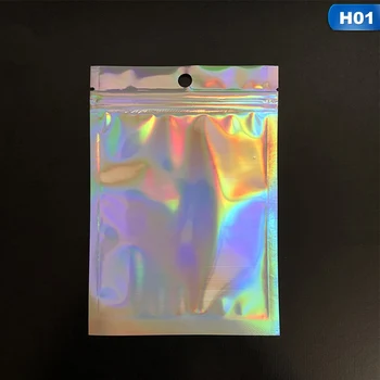 100pcs Gennemskinnelige Laser Lynlås Poser Klar Foran Hologrammet i en vinkel Sølv Vandtæt Gave Poser, Emballage, Opbevaring af plastposer
