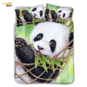 3D Kawaii Panda Bambus Print Bed Dynebetræk 3stk Lagen, pudebetræk sæt Dejlige Dyr Indretning Pudebetræk Sengetæppe Bedding set