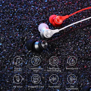 Bluetooth Headohone Trådløse Hovedtelefoner Neckband Sport Earbuds Støtte TF Kort