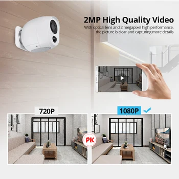 FUERS WIFI Udendørs IP-Kamera HD1080P Indbygget, Genopladeligt Batteri Wireless Home Security Motion Alarm Kamera Udendørs Waterpoof