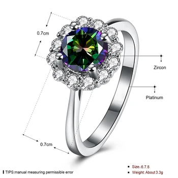 HuiSept Trendy Sølv 925 Smykker Ringe Runde Form Smaragd Ametyst Ruby Zircon Sten Ring for Kvinder bryllupsfest Engros