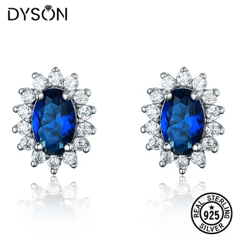 Dyson 925 Sterling Sølv Øreringe Til Kvinder Classic Diana Skabt Blå Safir Britiske Royal Stud Øreringe Gaver Fine Smykker