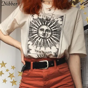 Nibber Harajuku udskrivning bomuld T-shirt dame løse toppe i 2020 sommeren casual Streetwear Slim-t-shirts Basic-Par, tee shirs mujer