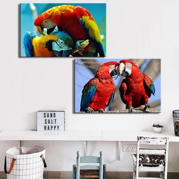 Moderne Dyr Plakater og Prints Væg Kunst, Lærred Maleri På Lærred Home Decor Farverig Papegøje Billeder Til stuen Uden Ramme