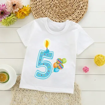 Børn Tegnefilm 1-9 Stearinlys Fødselsdag Antal Print T-Shirt Børn Birthday Ballon T-shirts Dreng&Pige Sjov Gave Tshirt til Stede