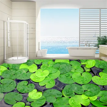 BEIBEHANG Personlighed 3D badeværelse foto tapet bærbare vandtæt fortykkelse, non-slip selvklæbende grønne blad-gulvtæppe moderne