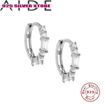 Aide 925 Sterling Sølv Mode Firkantet Øreringe Glas Hånd Håndværk Geometriske Øreringe Smykker Sølv Farve Hoop Øreringe